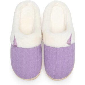 Women's Light Purple Scuff Fur Lining Warm Foam Plush Rubber Slippers Shoes